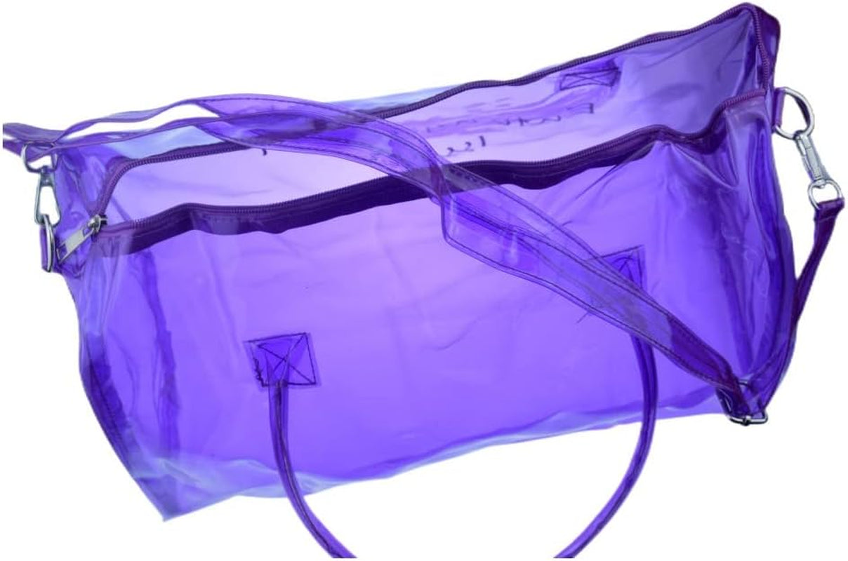 Clear Gym Bag for Women, Clear PVC Tote Bag Large Sports Duffel Bag Bright Candy Color Jelly Bag with Durable Metal Zipper for Gym, Travel, Beach Purple