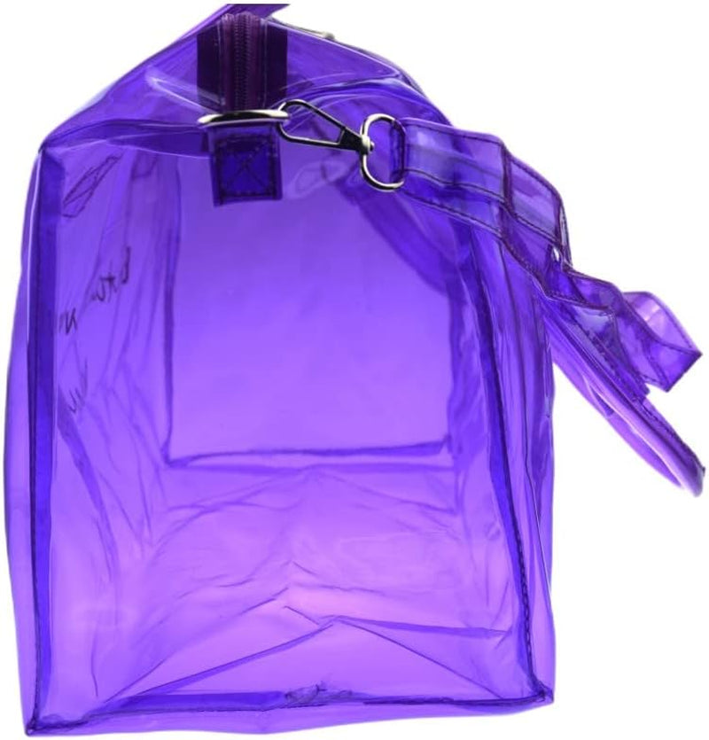Clear Gym Bag for Women, Clear PVC Tote Bag Large Sports Duffel Bag Bright Candy Color Jelly Bag with Durable Metal Zipper for Gym, Travel, Beach Purple