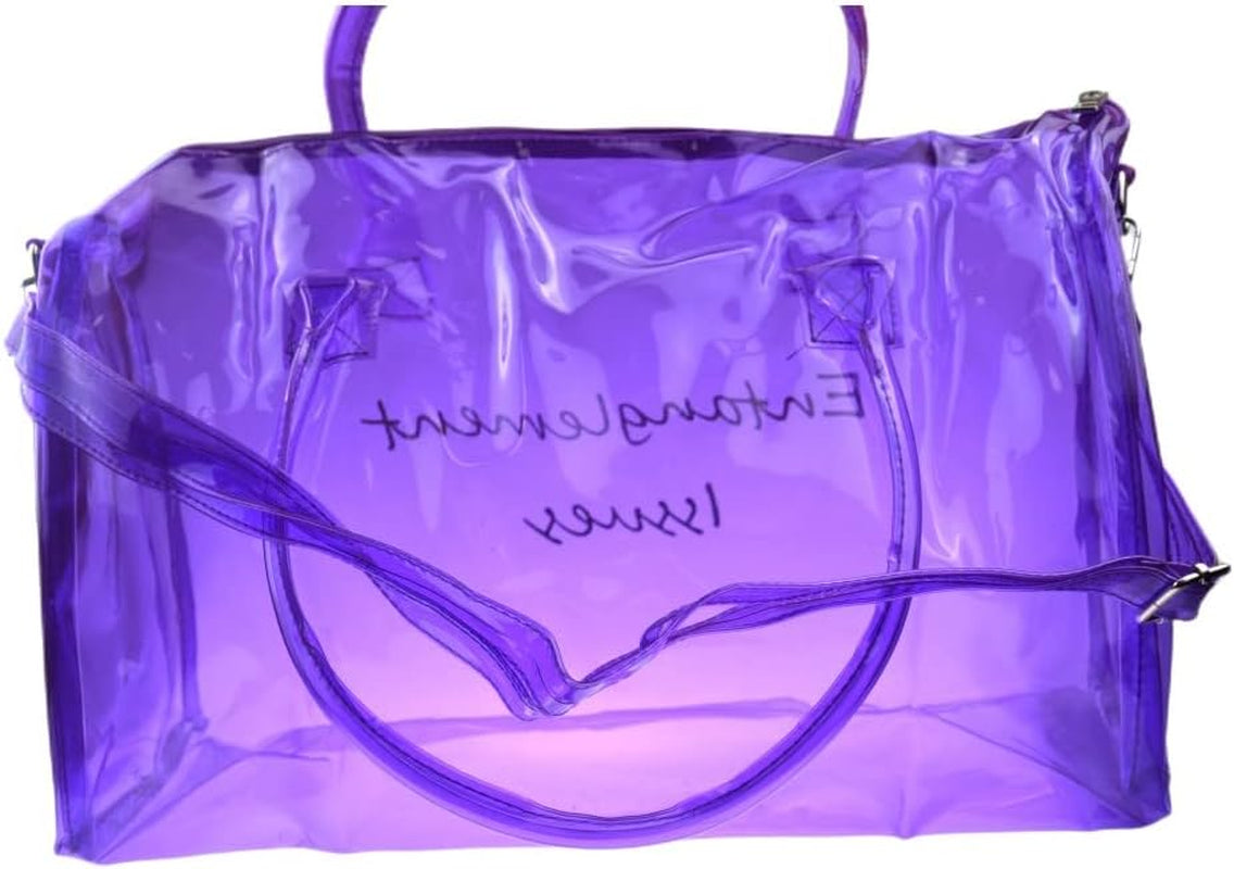 Clear Gym Bag for Women, Clear PVC Tote Bag Large Sports Duffel Bag Bright Candy Color Jelly Bag with Durable Metal Zipper for Gym, Travel, Beach Purple