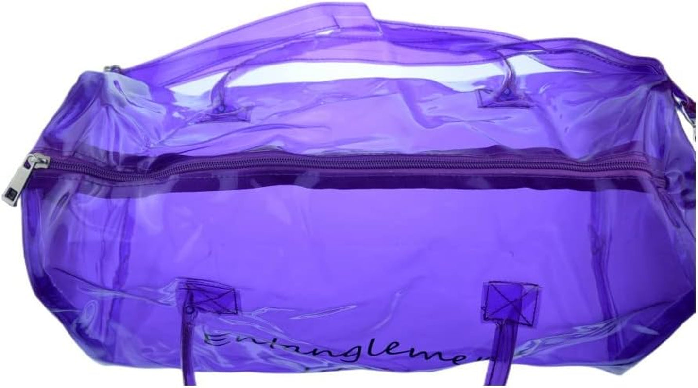 Clear Gym Bag for Women, Clear PVC Tote Bag Large Sports Duffel Bag Bright Candy Color Jelly Bag with Durable Metal Zipper for Gym, Travel, Beach Purple