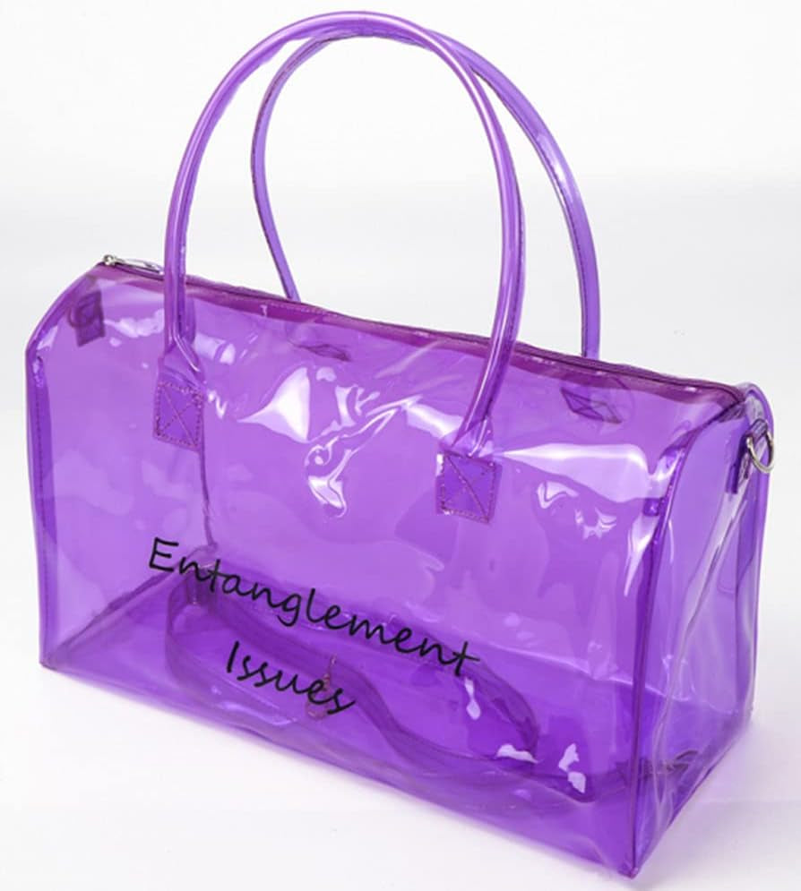 Clear Gym Bag for Women, Clear PVC Tote Bag Large Sports Duffel Bag Bright Candy Color Jelly Bag with Durable Metal Zipper for Gym, Travel, Beach Purple